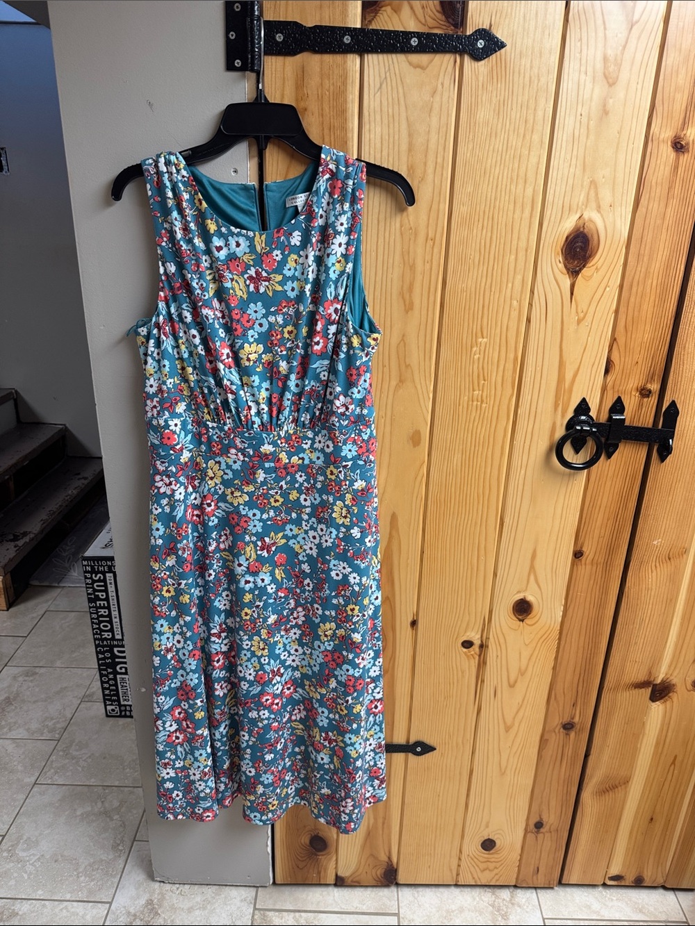 London Style Teal Floral Sleeveless Dress